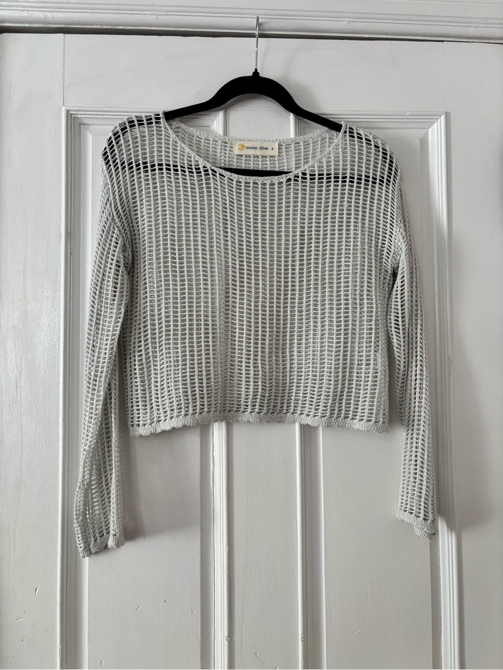Ocean Drive Silver Open-Weave Cropped Sweater